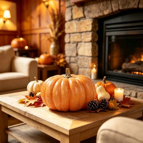 Artificial Foam Pumpkin Large 9.5 x 10.1 Inches - Rustic Fall Decor