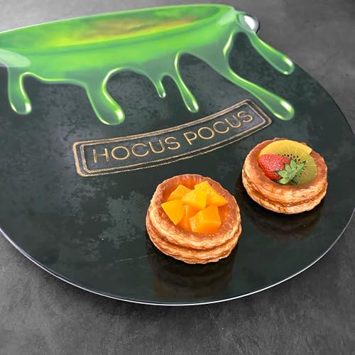 UP Cauldron Shaped Melamine Serving Platter - Halloween Party Tray, Spooky Hocus Pocus Design, 16 Inch, Black - Variation of Cauldron