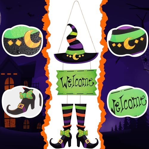 Halloween Witch Sign Decoration Welcome Hanging Wooden Wall Decor - Witch Hat & Legs