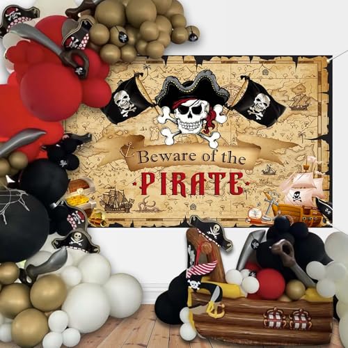 Pirate Backdrop Banner for Party Decorations 6x3.6ft - Treasure Hunt Theme