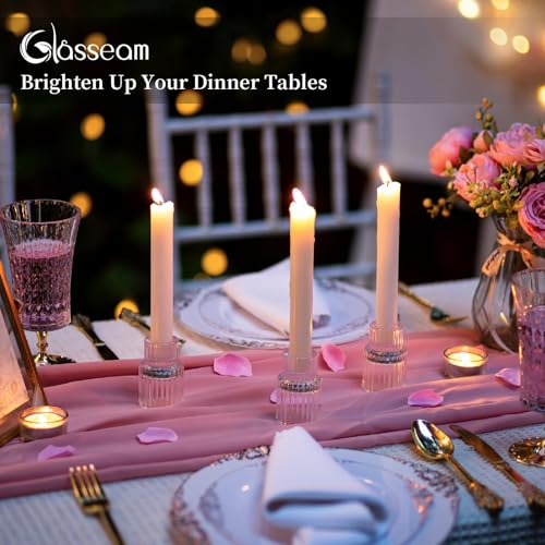 Glass Taper Candle Holders 2 Pcs Small Clear Table Decor - Elegant & Durable