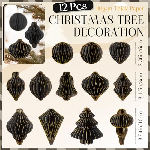 Black Paper Christmas Decorations 12pcs - 3D Honeycomb Lanterns with Glitter - Variation of THIS listing