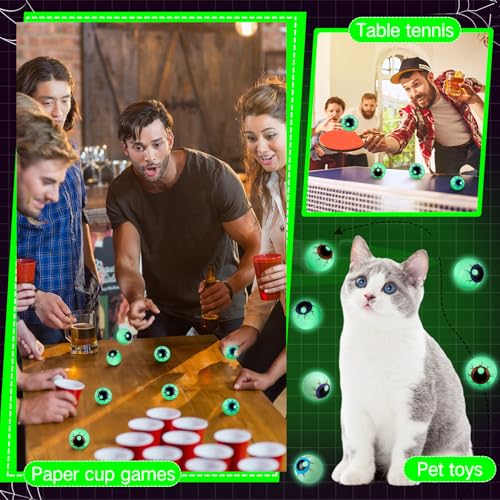 Glow in The Dark Halloween Eyeballs Table Tennis Set - 48 Bouncy Spooky Balls - Variation of THIS listing