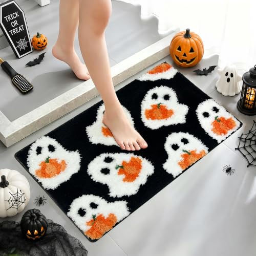 Halloween Black Ghost Bathroom Rug - Non-Slip 17x24 Inch Floor Mat