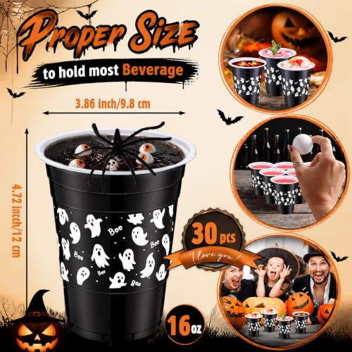 Halloween Ghost Disposable Cups 16oz - 30 Pack Ghost Skeleton Party Drinkware - Cute Ghost Variation