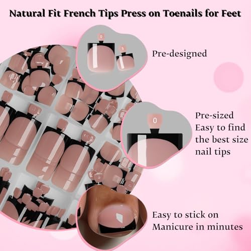 150pc Black French Tip Press On Toenails - Brown Short Square Style - Variation A