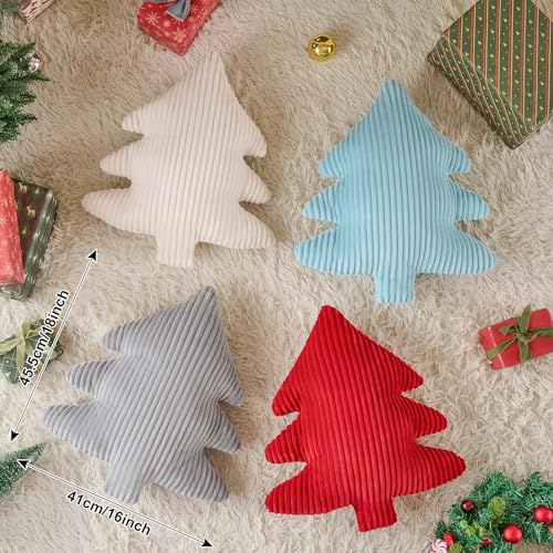 Lanpn Christmas Tree Pillow Set of 2 - Red Narrow Stripes 16x18 Inch Xmas Decor