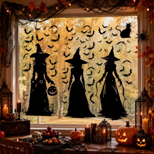 Halloween Black Witch Window Clings - Large 35'' Silhouette Decoration - Black Witch Variation