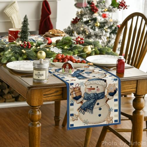 Snowman Gift Table Runner 13x60 Inch Winter Home Decor Blue Variation of THIS Listing