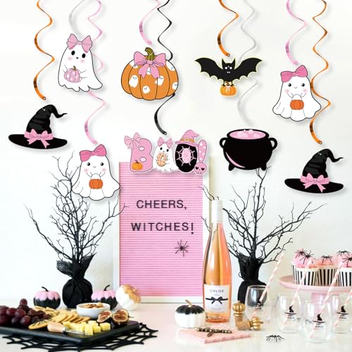 Halloween Hanging Swirl Decorations Set - Pink Ghost Bat Pumpkin Bows Party Streamers