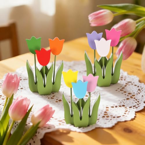 Spring Tulip Table Centerpiece Decor Set - Wooden Rustic Farmhouse Style