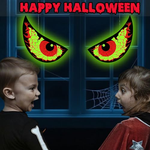 Halloween Window Decorations - Glowing Eyes, Reusable Solar Light-Up, Waterproof, Indoor & Outdoor - Style C