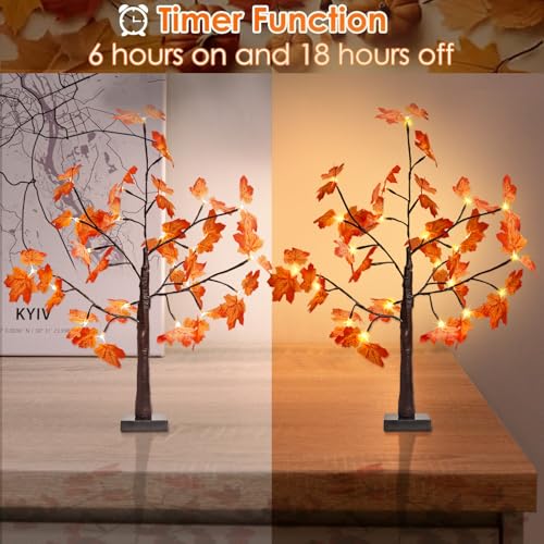 Maple Tree Lights - 2 Pack 2FT Artificial Fall Trees with Timer & LED Warm White for Indoor Decor