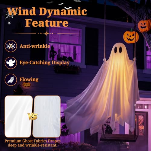5FT Hanging Ghost Decor with Lights - Outdoor Halloween Swing Spirit