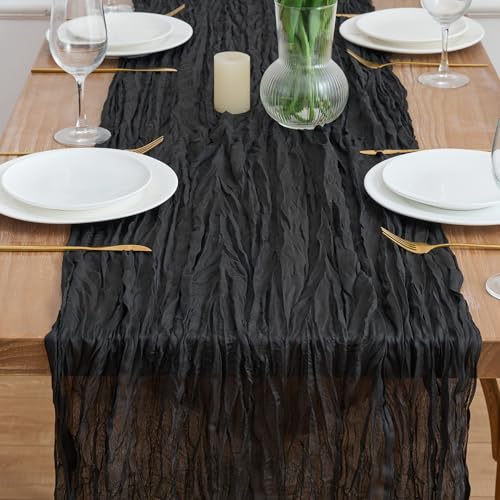 12 Pack Black Cheesecloth Table Runners 10FT for Halloween and Boho Decor