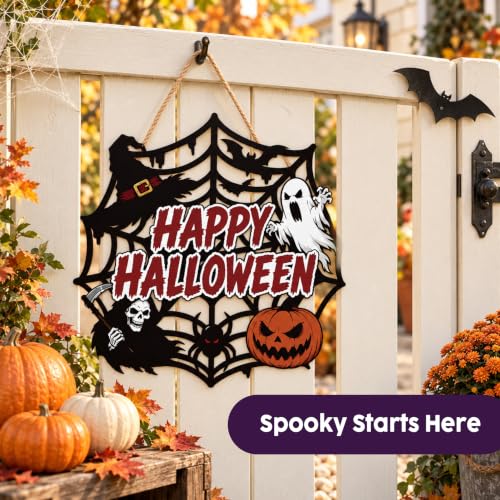 Spooky Halloween Wall Decor Signs - Happy Halloween Spider Web Variation