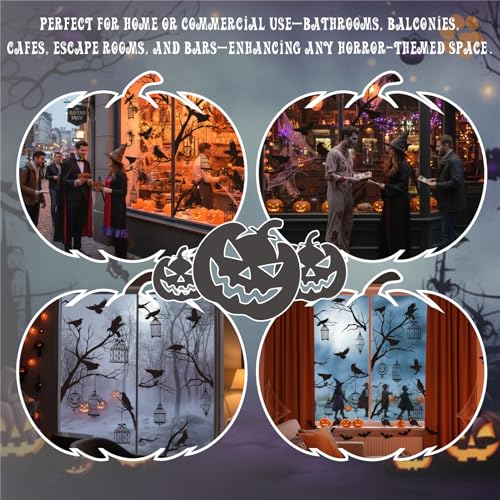Halloween Window Bird Decals - Gothic Crow Stickers for Glass, 9 Sheets - Black Halloween Bird Variation