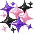 Black Purple Pink Star Balloons Set - 12 Pcs Foil Party Decorations with Variations