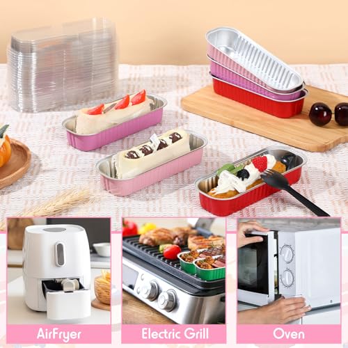 Valentine Color Mini Loaf Pans with Lids & Spoons - 6.8oz Pink & Red Set for Baking
