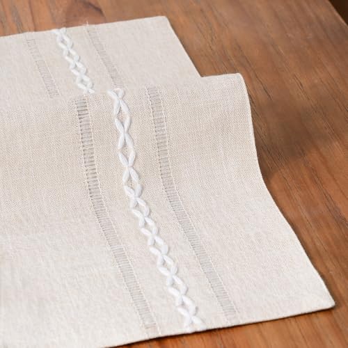 Hemstitched Ivory Cotton Linen Placemats Set of 8 - Embroidered Table Decor