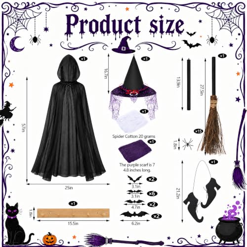 Halloween Porch Broom Decor Kit with Wall Mount, Spooky Witch Accessories