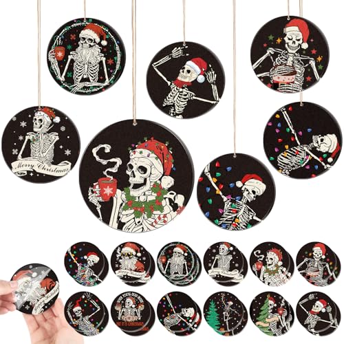 Black Skeleton Christmas Ornaments - Acrylic Halloween Holiday Decor Set of 24