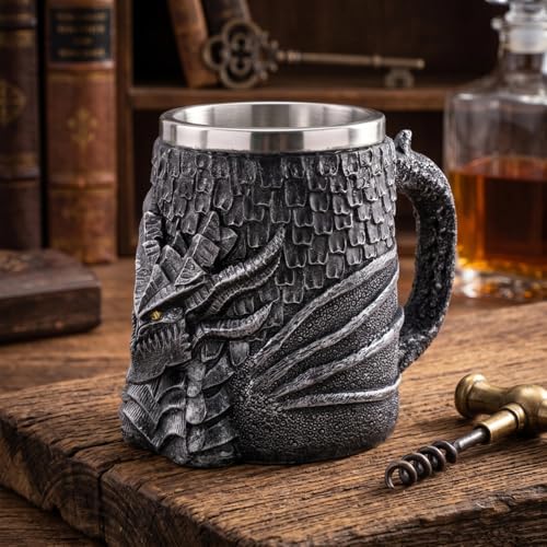 Medieval Dragon Beer Mug - 17oz Stainless Steel Drinkware for Collectors & Themed Parties