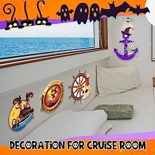 Halloween Cruise Door Magnets Set - Skeleton, Ghost, Witch Hat, Anchor, Ship & Hatch - 4 Pcs