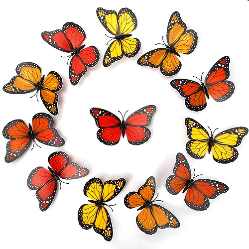 Hommtina 40 Pcs Monarch Butterfly Wall Decor - Orange-Yellow Mixed