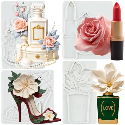 Makeup Theme Silicone Mold Set of 4 with Lipstick Perfume & High Heels - Style E