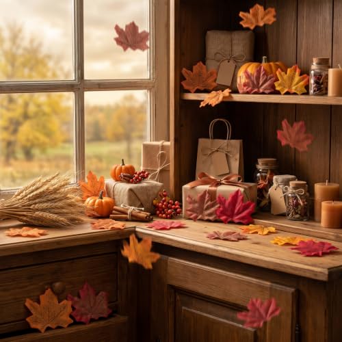 Artificial Fall Maple Leaves Set - 400 Silk Autumn Leaves for Thanksgiving & Fall Decor - Fall Leaf / 400 PC Fall Leaves