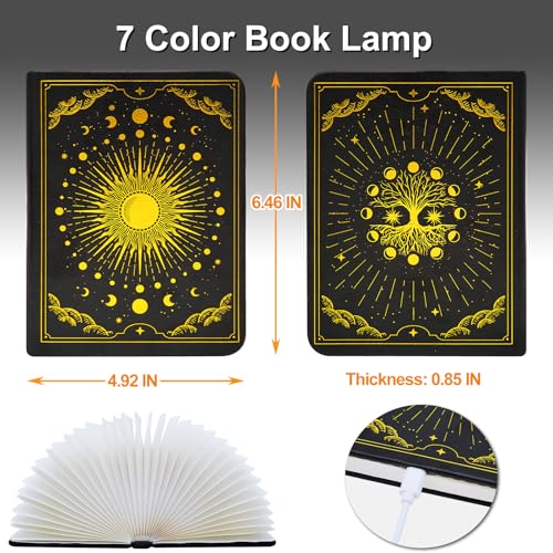 Foldable Book Lamp with 7 Color LED Night Light Leather Cover USB Rechargeable Home Decor Gift
