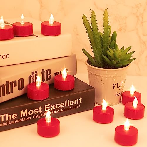LED Flameless Tea Lights Battery Operated 100 Pack Red - Safe Romantic Decor