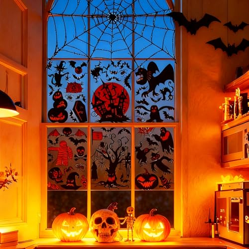 Halloween Window Clings - Ghosts Pumpkins Zombies Decor Set - Variation of THIS listing