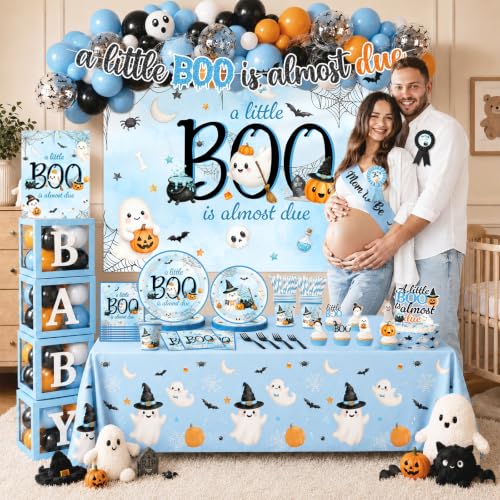Blue Halloween Baby Shower Decorations Set - Includes Plates, Banner, Balloons & More