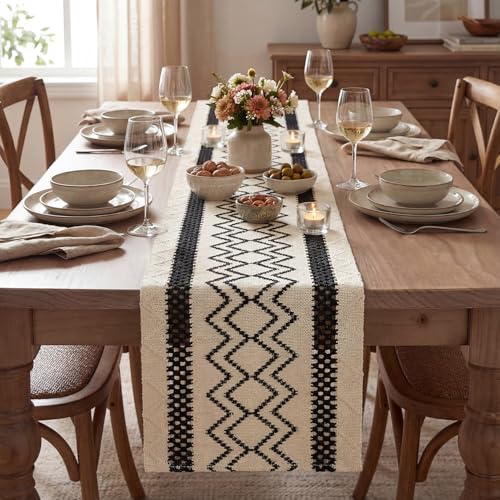Artoid Mode Black Stripe Diamond Woven Table Runner 12x72 Inch - Black Variation