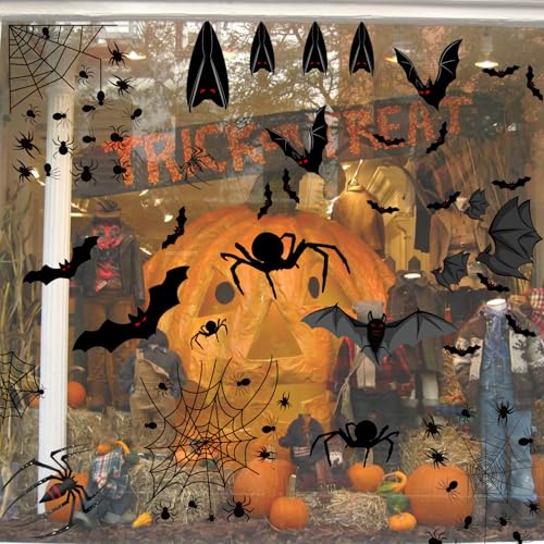 Halloween Window Clings Stickers - 112pcs Spiders Bats Decals for Glass Windows Party Decor