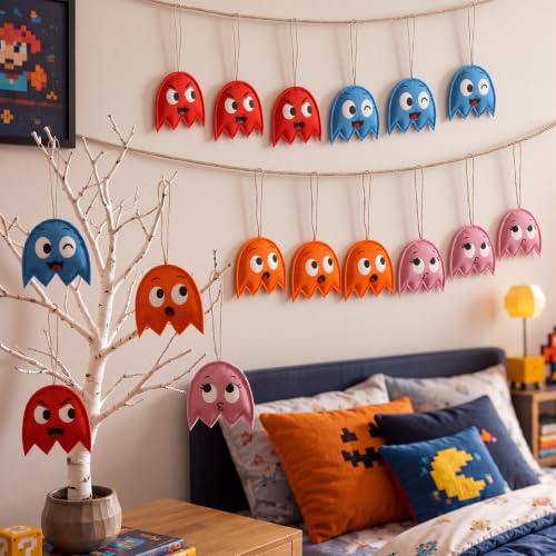 Halloween Video Game Ghost Decorations - 12 Pack, Felt Hanging Ornaments