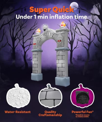10FT Halloween Inflatable Haunted Cemetery Archway with LEDs - Outdoor Yard Decor