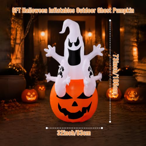 6ft Halloween Inflatable Ghost and Pumpkin Decor Set - Outdoor Spooky Decorations