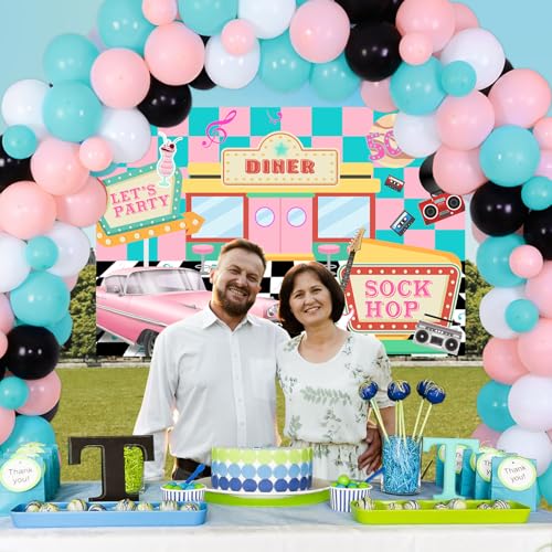 50s Theme Party Decorations Set with Balloons Backdrop and Garland