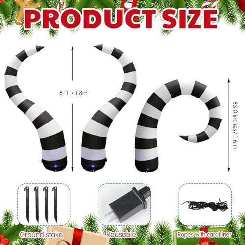 Halloween Inflatable Worm Yard Decoration Set - 3 Black 6 ft LED Snakes