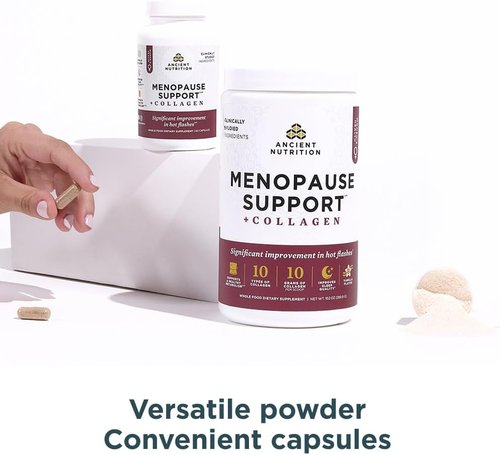 Ancient Nutrition Menopause Support Collagen Powder - Hydrolyzed Peptides for Hot Flashes & Sleep, Vanilla, 25 Servings