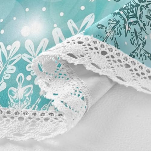 Silver Winter Snowflakes Round Tablecloth 60 Inch Teal Snowflakes Christmas Decor