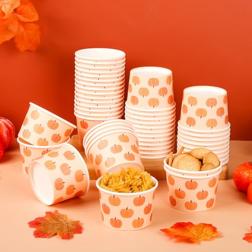 Fall Pumpkin Snack Cups - 50 Pack 9oz Disposable Ice Cream & Treat Cups