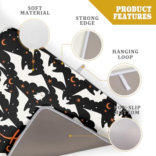 Halloween Drying Mat for Kitchen Counter 18x24 Inches Bat Design - Spooky Bat Dish Pad with Absorbent Microfiber