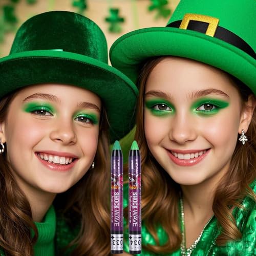 Green Eyeshadow Stick for St Patrick's Day - Metallic Glitter Eye & Face Makeup - 2 Pack - Forest Green, Bright Shimmer, Multi-Use
