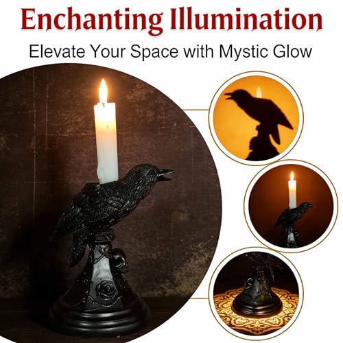 Gothic Raven Candle Holder Halloween Decoration Skull & Crow Statue