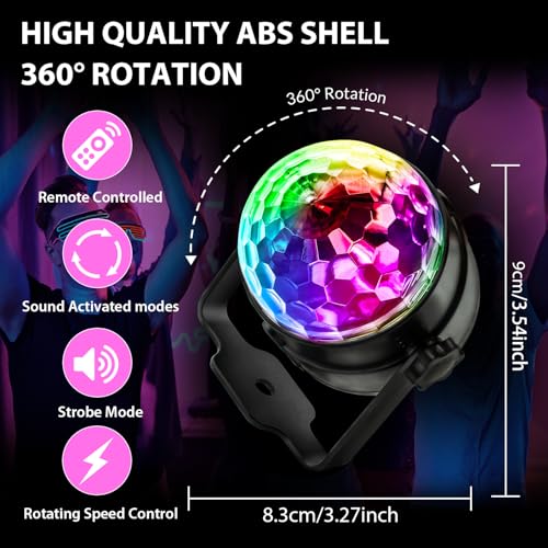 3 Pack Disco Ball Party Lights - Sound Activated LED Stage Lights with 7 Modes & Remote