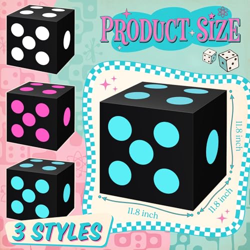 Large 50s Sock Hop Dice Boxes - Classic Colors, 11.8 Inch Party Decor Set — Classic